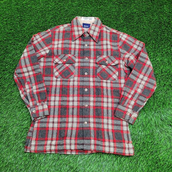 Vintage 90s Western Flannel Wool Button Shirt S/M 21x29 Plaid - Picture 1 of 11